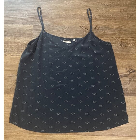 Navy Blue Silk Camisole Fish Print Adjustable Straps Small Layering Elegant - Picture 1 of 6